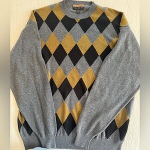 Robert Talbott Argyle Sweater cashmere blend Gray Black size L